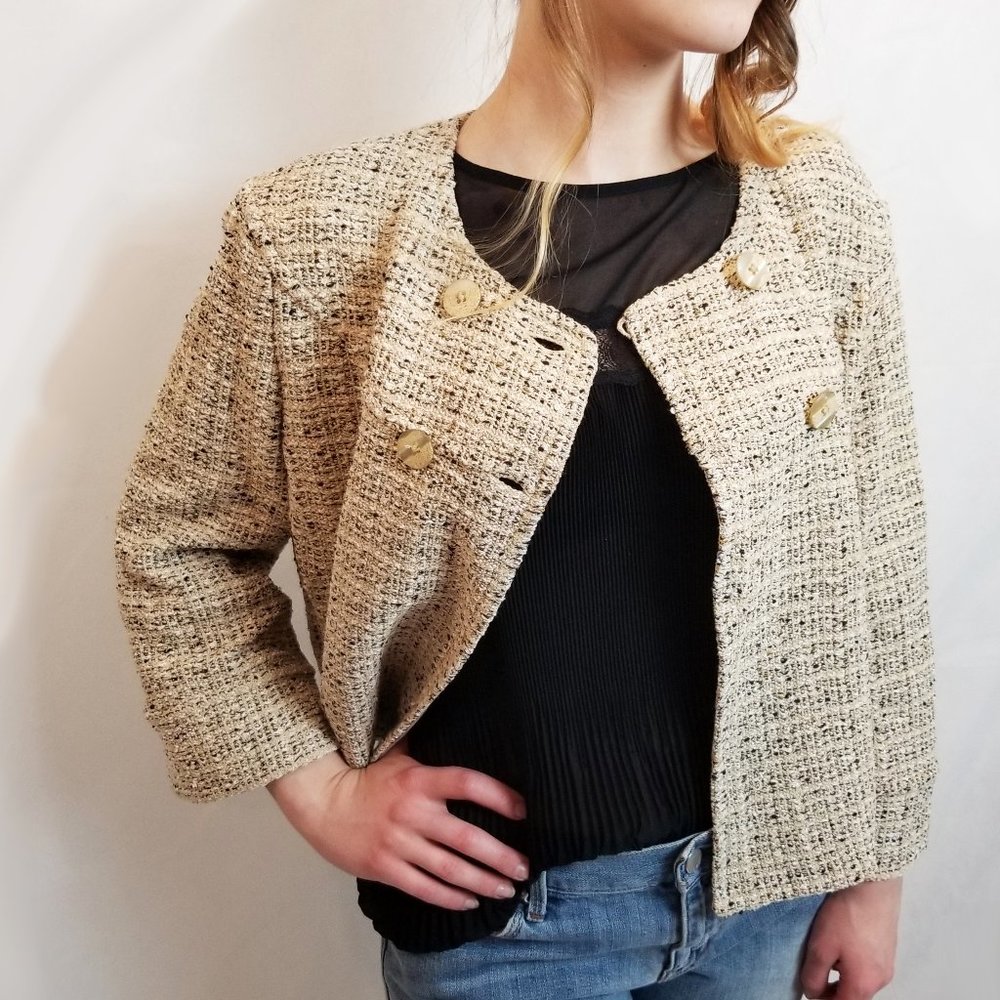 St. John Cream Tweed Boxy Blazer